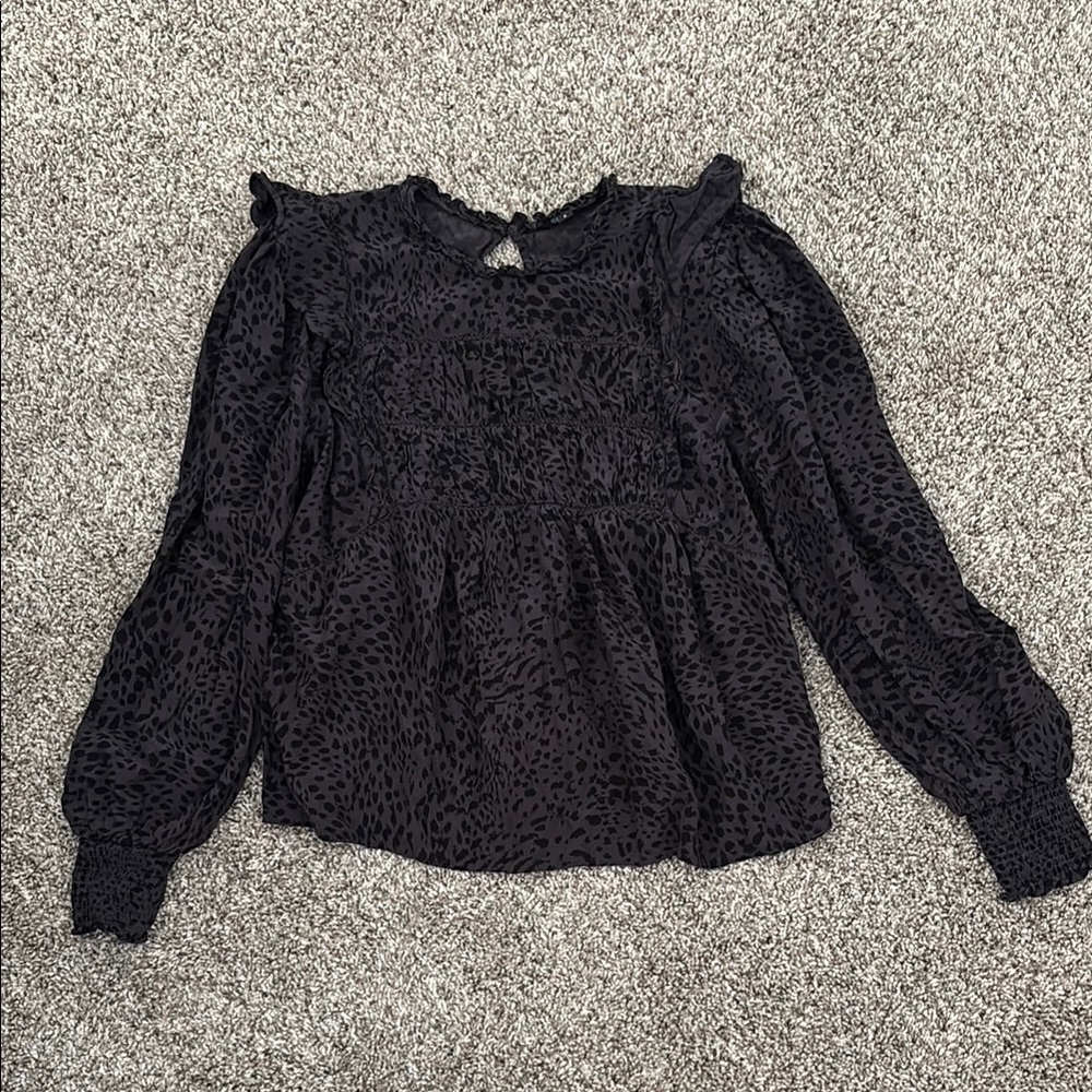 Rails Black Ruffled Long Sleeve Blouse